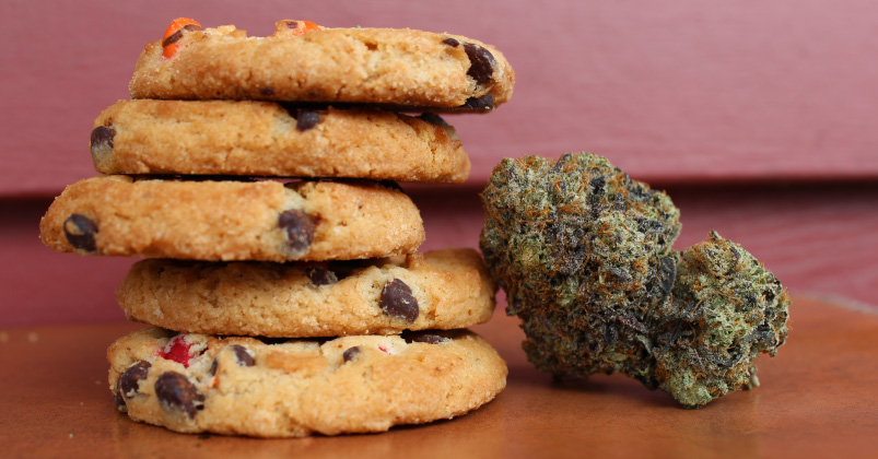 Stack of cookies with hemp flower