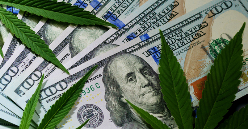 Cash with cannabis leafs